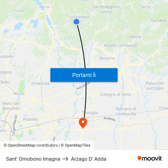 Sant' Omobono Imagna to Arzago D' Adda map