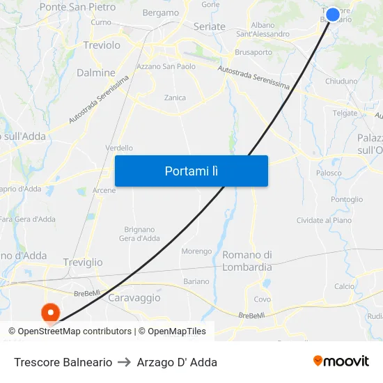 Trescore Balneario to Arzago D' Adda map