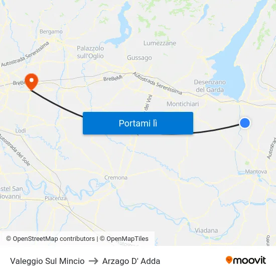 Valeggio Sul Mincio to Arzago D' Adda map
