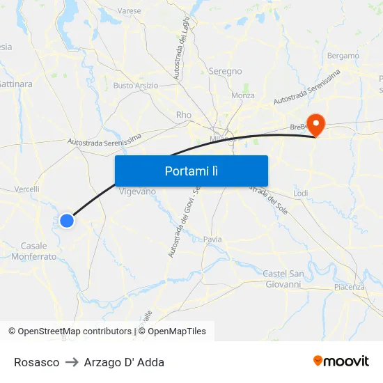 Rosasco to Arzago D' Adda map