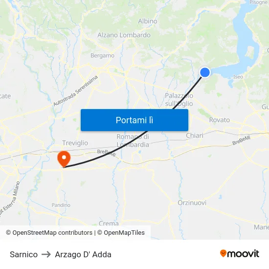 Sarnico to Arzago D' Adda map