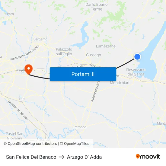 San Felice Del Benaco to Arzago D' Adda map