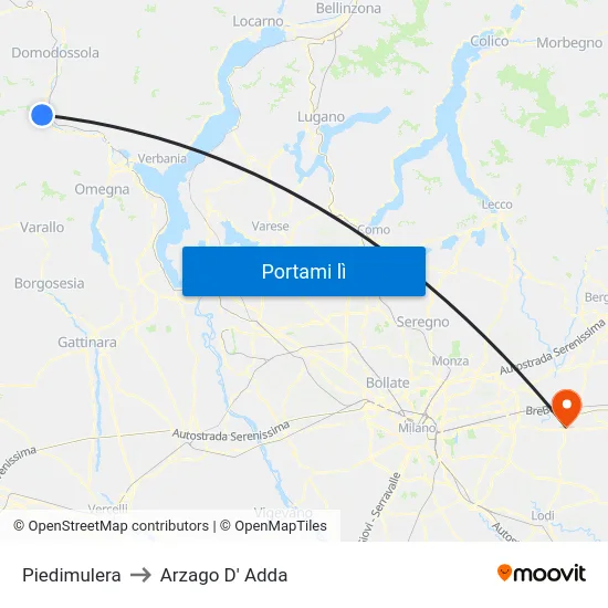 Piedimulera to Arzago D' Adda map