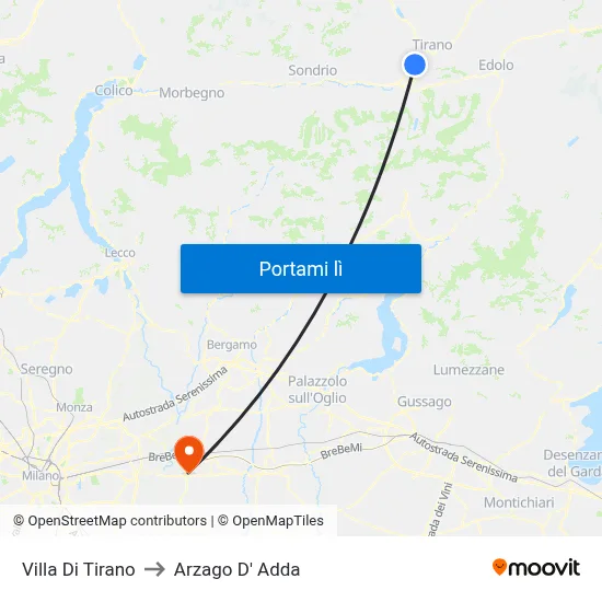 Villa Di Tirano to Arzago D' Adda map
