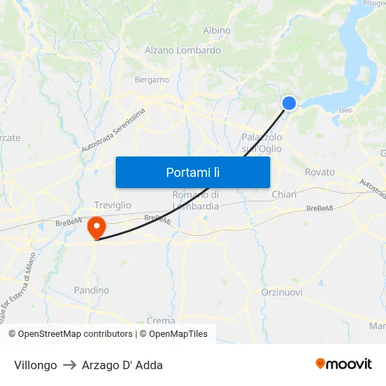 Villongo to Arzago D' Adda map