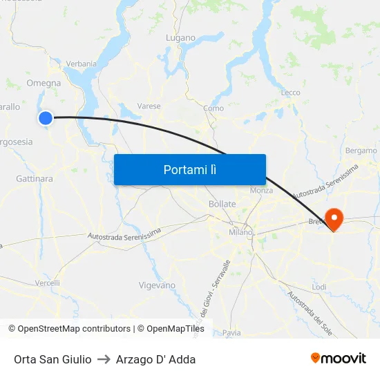 Orta San Giulio to Arzago D' Adda map