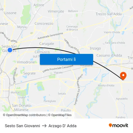 Sesto San Giovanni to Arzago D' Adda map