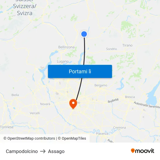 Campodolcino to Assago map