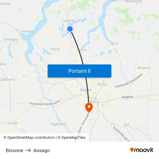 Bissone to Assago map