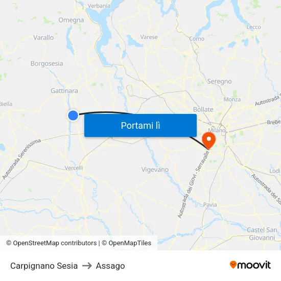 Carpignano Sesia to Assago map
