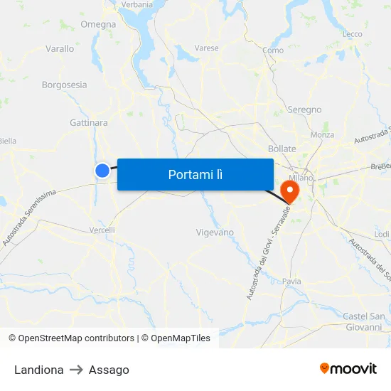 Landiona to Assago map
