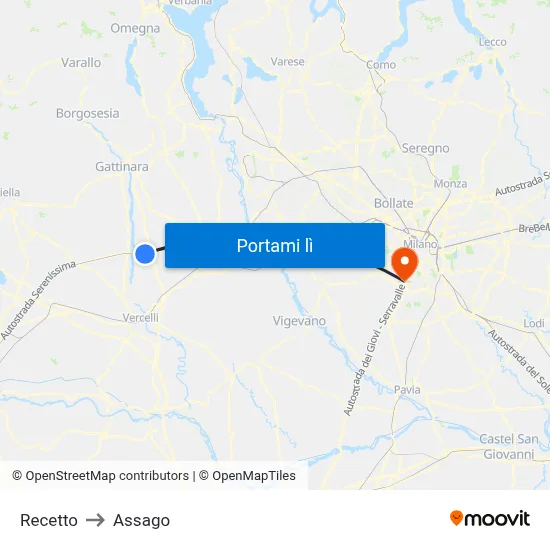 Recetto to Assago map
