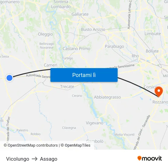 Vicolungo to Assago map