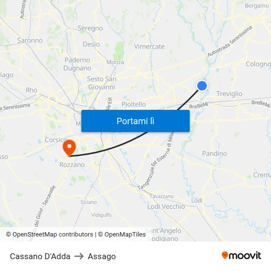 Cassano D'Adda to Assago map