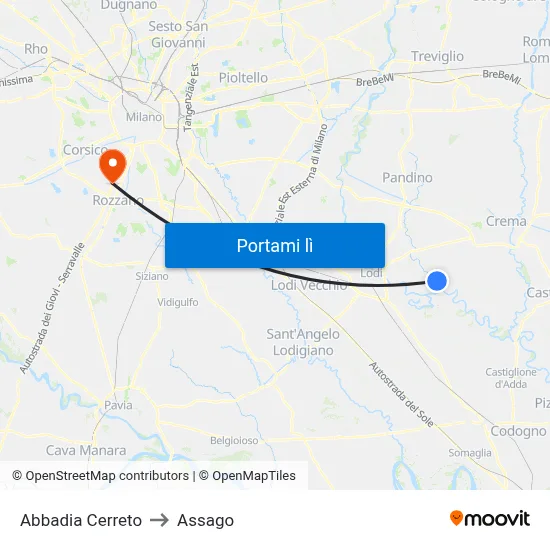 Abbadia Cerreto to Assago map