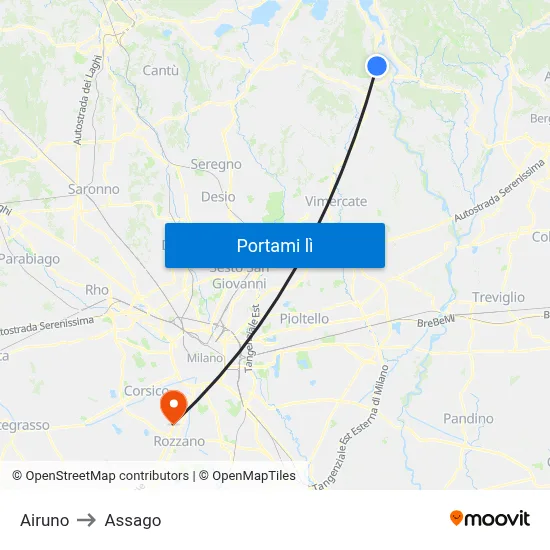 Airuno to Assago map