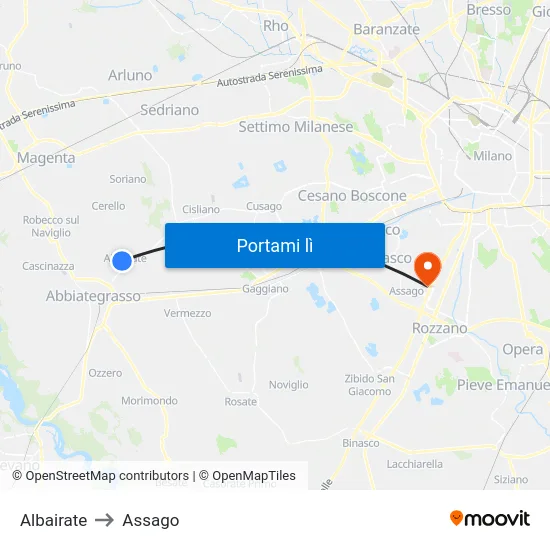 Albairate to Assago map