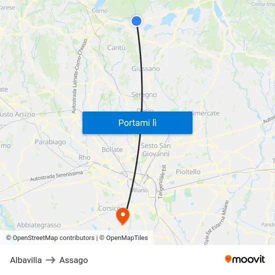 Albavilla to Assago map