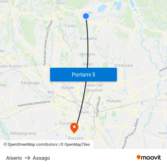 Alserio to Assago map