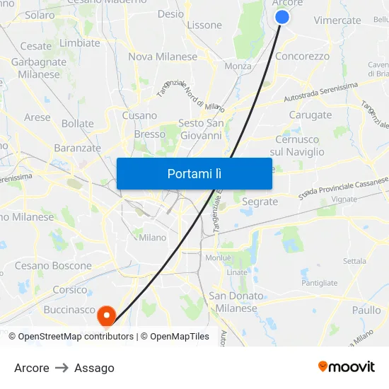 Arcore to Assago map