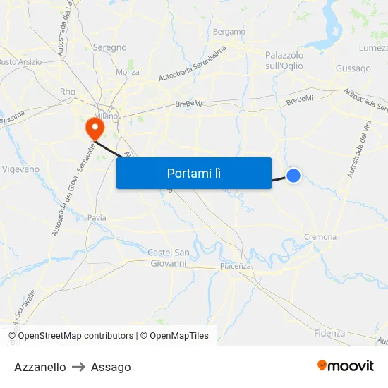 Azzanello to Assago map