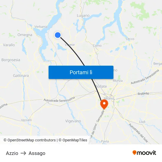 Azzio to Assago map