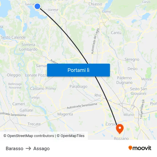 Barasso to Assago map