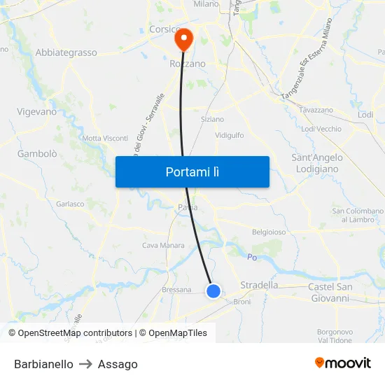 Barbianello to Assago map