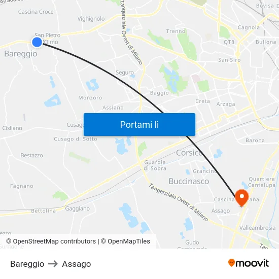 Bareggio to Assago map