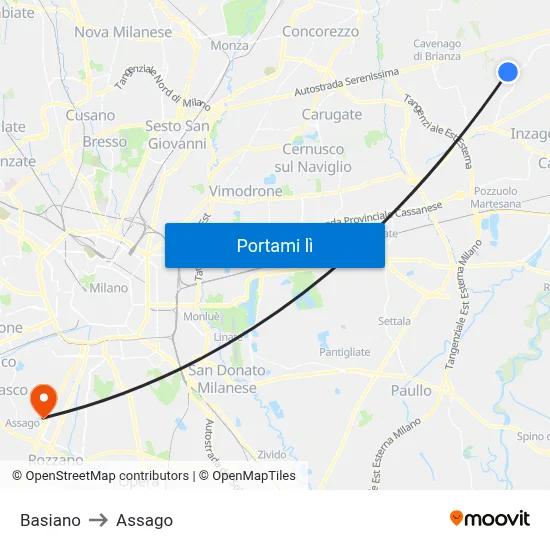 Basiano to Assago map