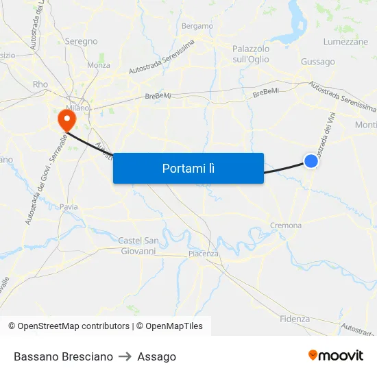 Bassano Bresciano to Assago map