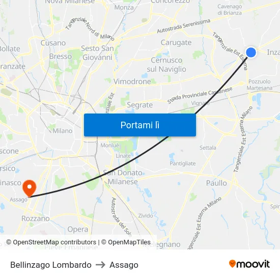 Bellinzago Lombardo to Assago map