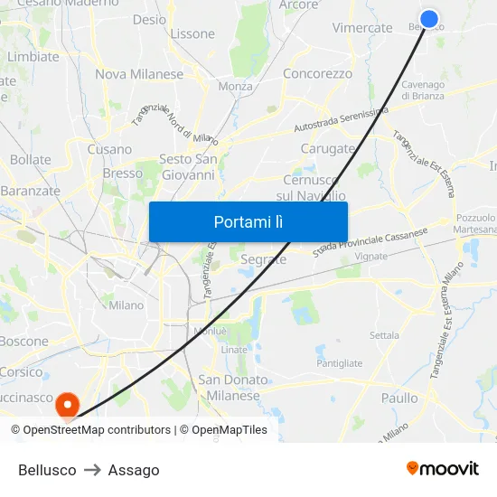 Bellusco to Assago map