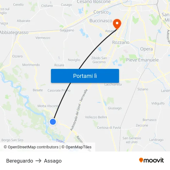Bereguardo to Assago map