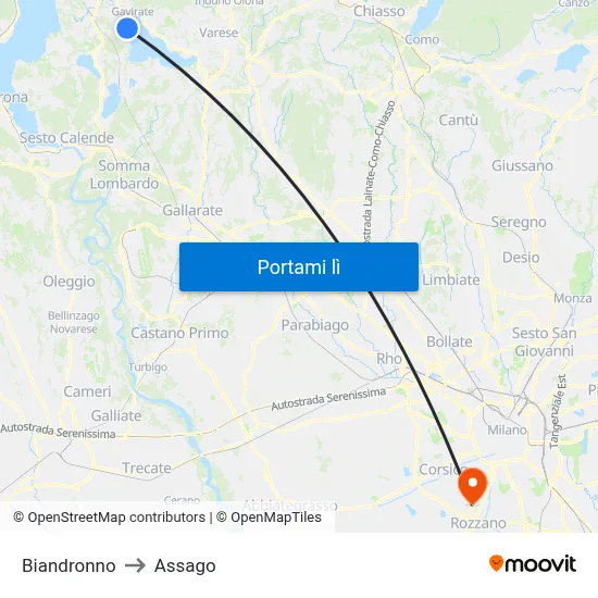 Biandronno to Assago map