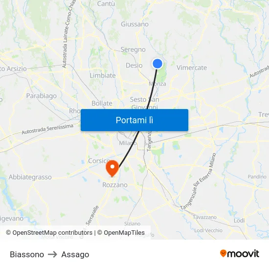 Biassono to Assago map