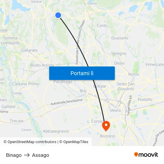Binago to Assago map