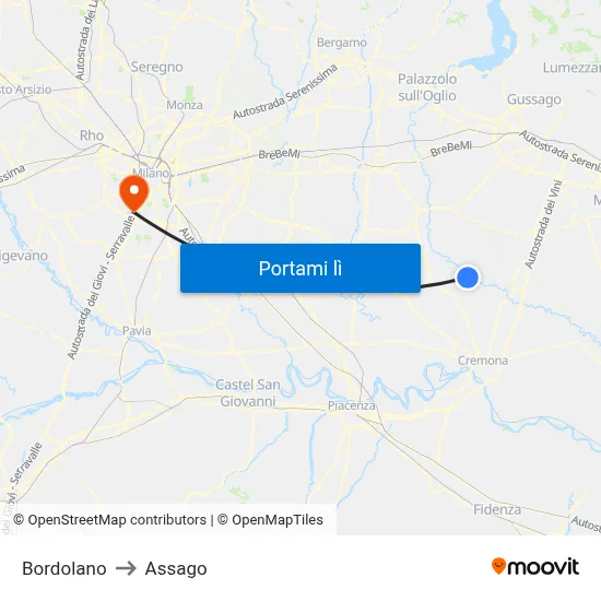 Bordolano to Assago map