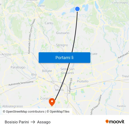 Bosisio Parini to Assago map