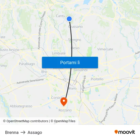 Brenna to Assago map