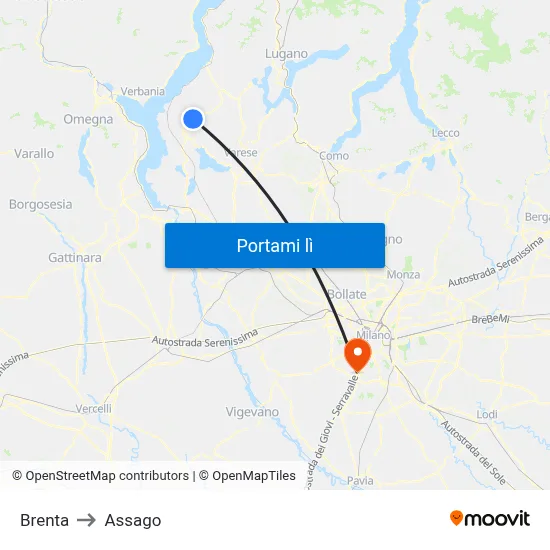 Brenta to Assago map