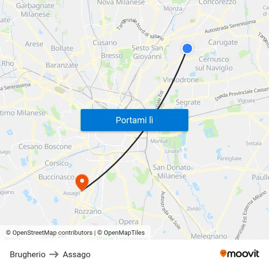 Brugherio to Assago map