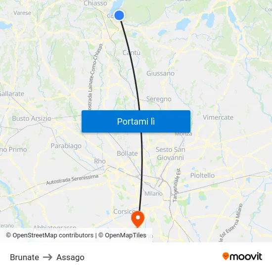 Brunate to Assago map