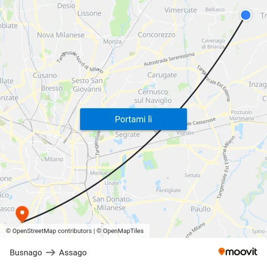 Busnago to Assago map