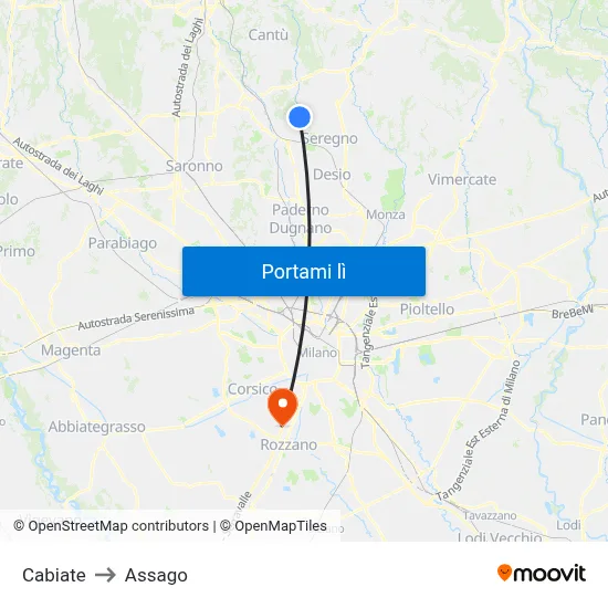 Cabiate to Assago map