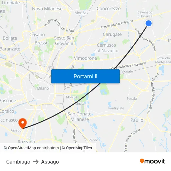 Cambiago to Assago map