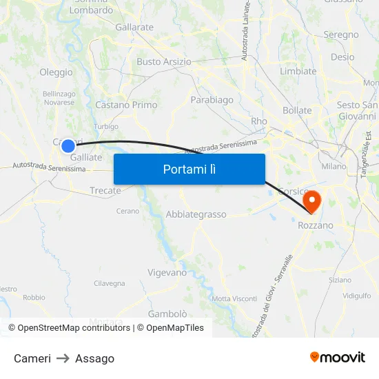 Cameri to Assago map