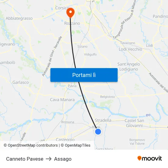 Canneto Pavese to Assago map