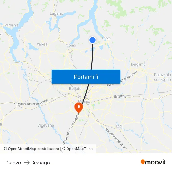 Canzo to Assago map