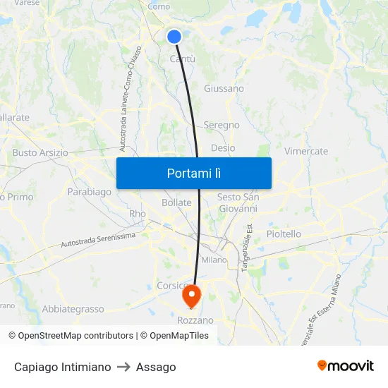 Capiago Intimiano to Assago map